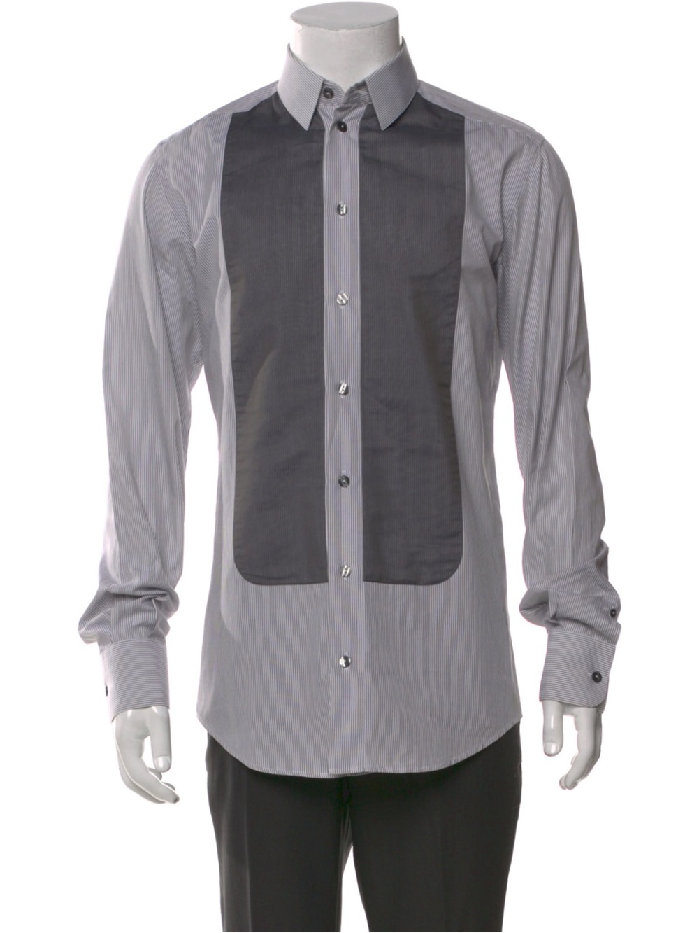 Dolce & Gabbana Men's Striped Dress Shirt Grey Cotton Silk, Size 15.75